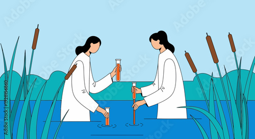 Scientists Collecting Water Samples from Lake.