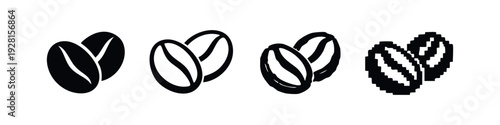 Coffee Beans Icon Set: Varieties in Solid, Outline, Hand-Drawn, and Pixel Art Styles