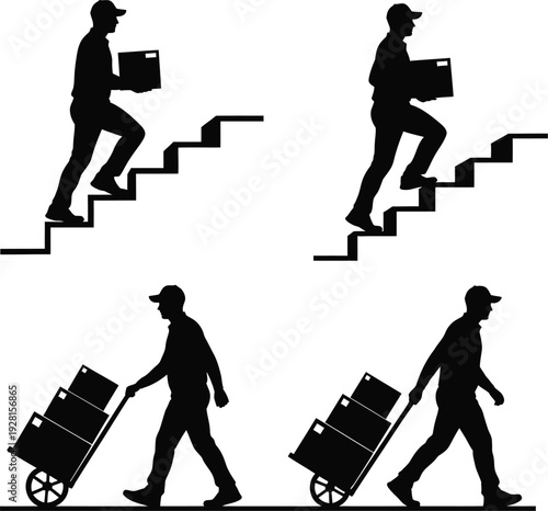 Office worker and delivery man silhouettes