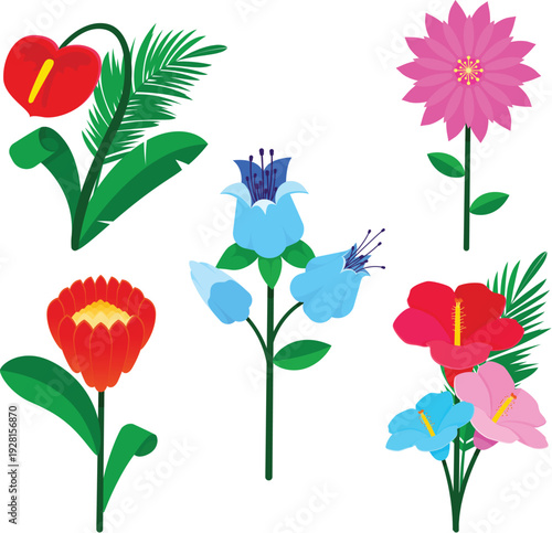 Vibrant summer floral set featuring lotus lily and orchid elements vector