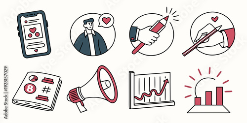 A collection of various icons representing different concepts and actions. Vector