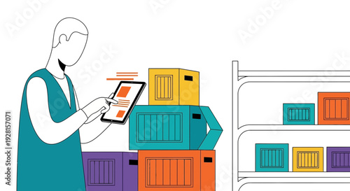 Warehouse Worker Checking Inventory on Tablet.