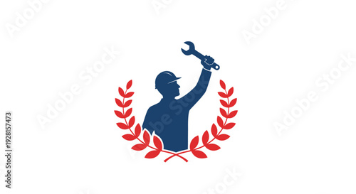 Mechanic Silhouette with Wrench and Laurel Wreath.