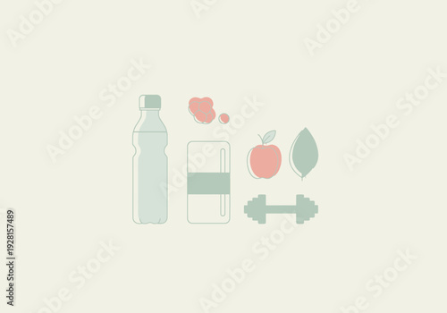 Healthy Lifestyle Elements Representing Refreshment And Well Being Ideal For Fitness Nutrition And Wellness Concepts Clean Flat Design