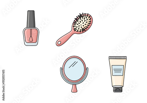 Cosmetic Essentials Collection For Personal Care Routine And Beauty Accessories Selection For Glamour And Self Grooming