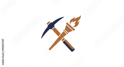 Mining tools crossed pickaxe torch.