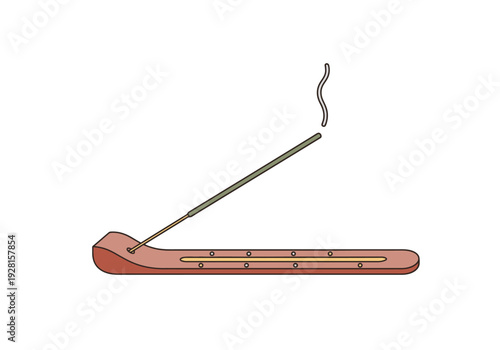 Relaxing Incense Stick Burning in Decorative Holder Releasing Gentle Smoke for Serene Atmosphere and Meditation Practices