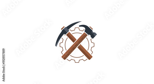 Mining tools logo with crossed pickaxes.