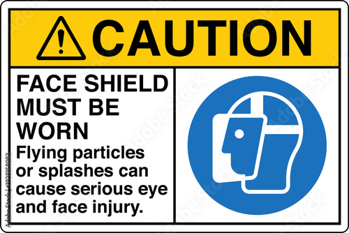 Safety sign CAUTION FACE SHIE...