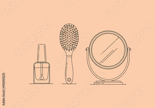 Cosmetic Accessories For Personal Grooming And Hair Care Collection Set Clean Simple Design