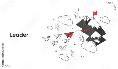 Visionary Leadership, A Red Paper Airplane Guiding the Way to Business Success and Goals