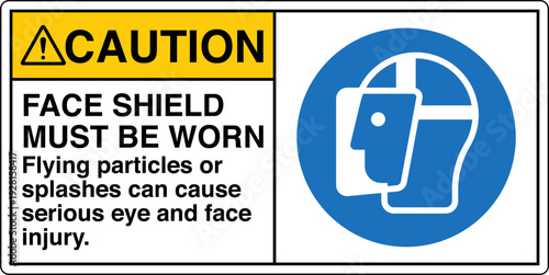 Safety sign CAUTION FACE SHIE...