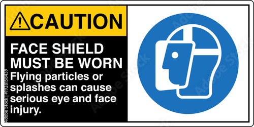 Safety sign CAUTION FACE SHIE...