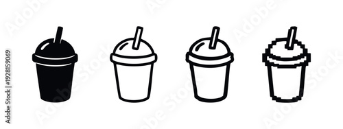 Black silhouette icon of a disposable drink cup with a domed lid and straw, on a white background.