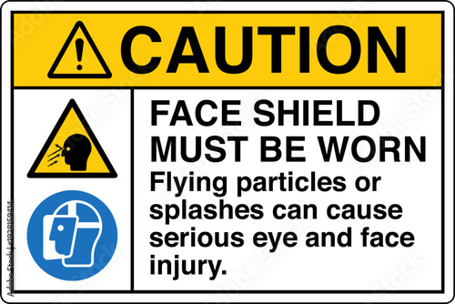 Safety sign CAUTION FACE SHIE...