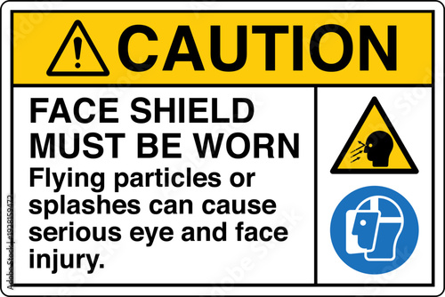 Safety sign CAUTION FACE SHIE...