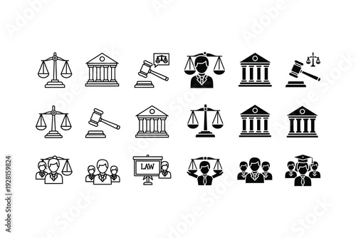 Icons representing various legal, governmental, and social service concepts