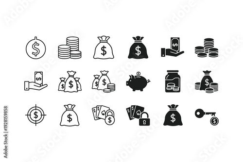 Collection of diverse icons representing various financial and economic themes
