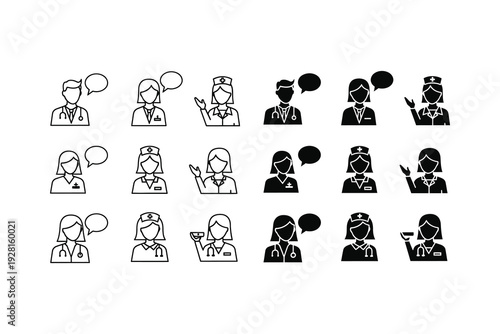 Various illustrations of people engaged in different speech and gesture activities