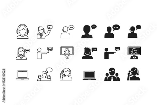 Various illustrations depicting different communication and presentation scenarios
