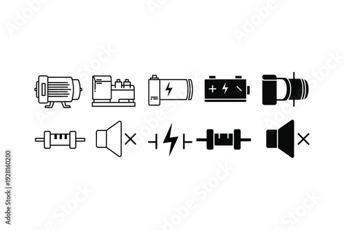 Collection of icons representing various electrical and audio equipment symbols