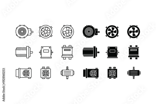 Collection of various electrical and mechanical gear and motor symbols