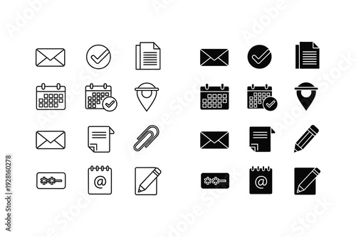 Collection of diverse icons representing communication, productivity, and security tools