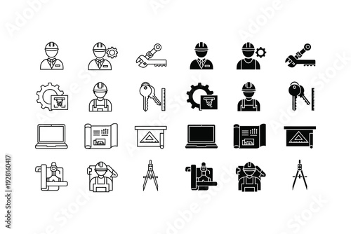 Collection of icons representing various professions and technical fields