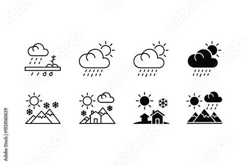 Collection of icons depicting various weather conditions and their effects on daily activities