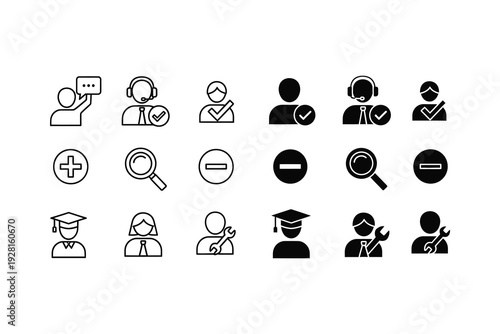 Collection of icons representing various professions and activities in a simplified style