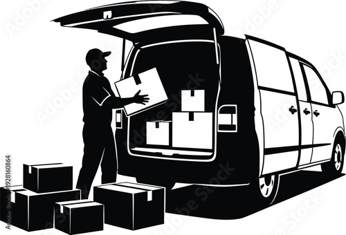 Delivery man loading boxes into van