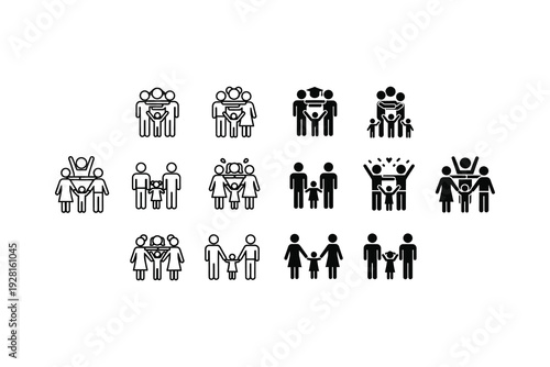 Collection of diverse icons representing various family and group activities