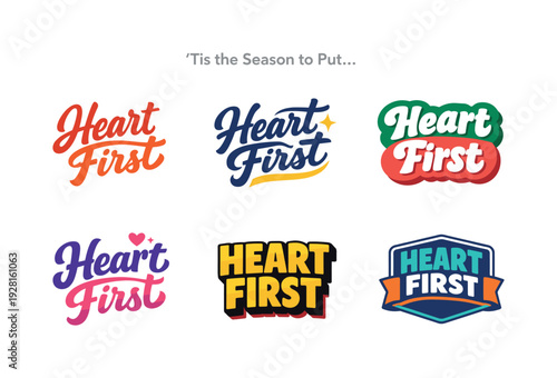 Modern holiday banner with short greeting slogan featuring modern lettering logo set for Heart First, stock-ready inspirational