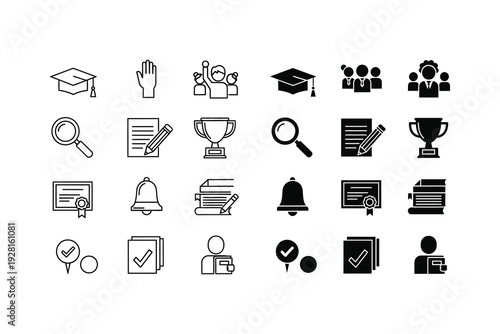 Collection of icons representing various educational and academic activities and achievements