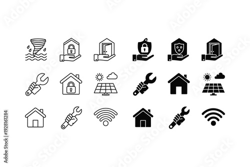 Collection of icons representing various home maintenance and utility services