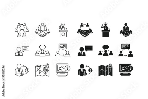 Diverse icons depicting various forms of teamwork and professional collaboration activities