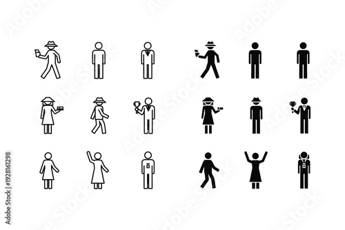 Collection of diverse icons depicting various human activities and attire styles