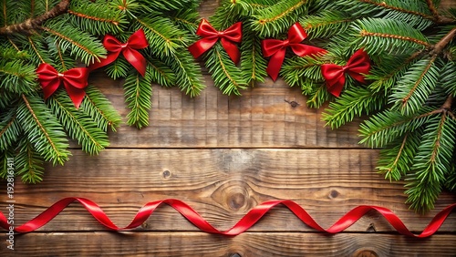 Wallpaper Mural Christmas Background With Fir Branches And Red Ribbon Torontodigital.ca