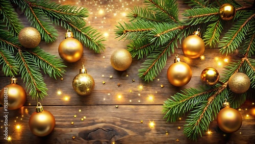 Wallpaper Mural Christmas Background With Gold Ornaments And Fir Branches Torontodigital.ca