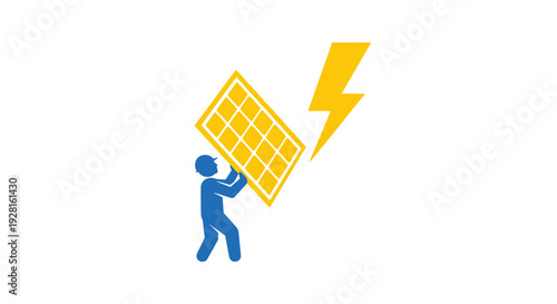 Person Holding Solar Panel with Lightning Bolt.