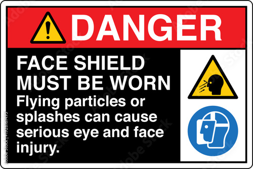 Safety sign DANGER FACE SHIEL...