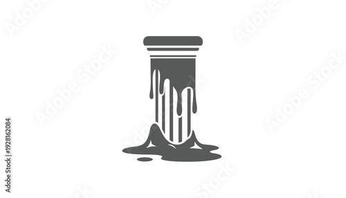 Dripping dark liquid from a cylindrical object on white background