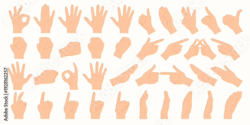 Collection of orange hand silhouettes demonstrating various gestures