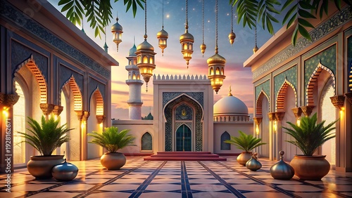 Wallpaper Mural Mosque Courtyard Background With Ramadan Decorations Torontodigital.ca