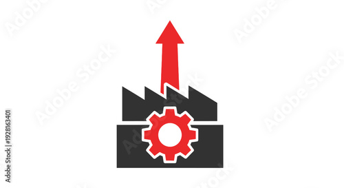 Red gear icon with arrow rising.