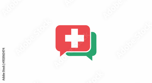 Red Speech Bubble with White Cross.