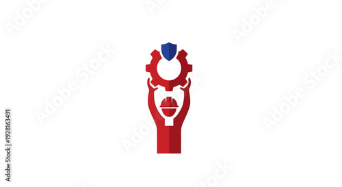 Red Stylized Heart with Hands and Shield.