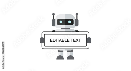 Robot Holding Blank Sign Board.