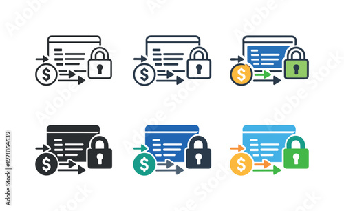 Financial account management symbol depicting a stylized bank account with secure access, transaction tracking, and money flow