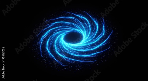 Brilliant blue energy forms a swirling vortex shape against a dark background